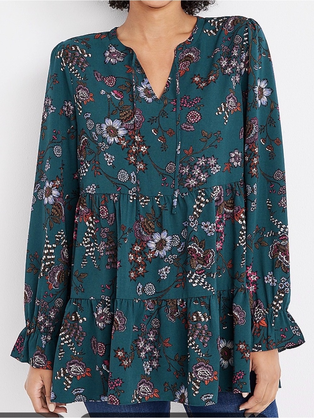Maurices Teal Floral Peasant Blouse